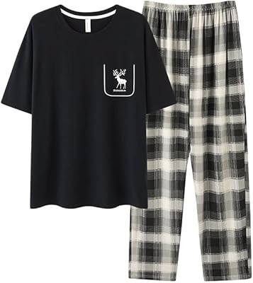 Ensemble pyjama en satin de coton pour hommes boutonné à manches courtes