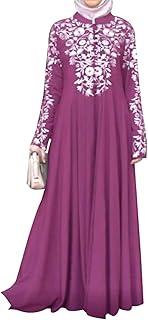 Robe longue musulmane pour femmes, robe de prière du ramadan, col montant imprimé