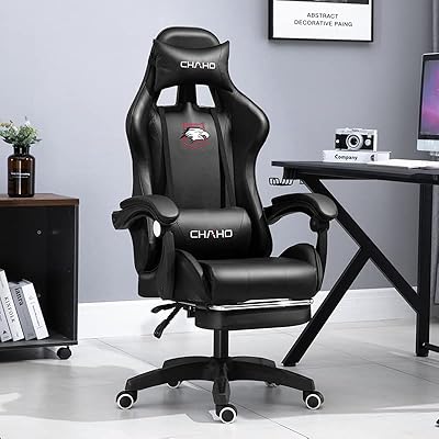 Chaise de bureau de jeu chaise d'ordinateur à dossier haut avec repose-pieds