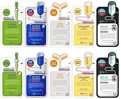 Ensemble de 5 types de masques en tissu mediheal best, composé de 10
