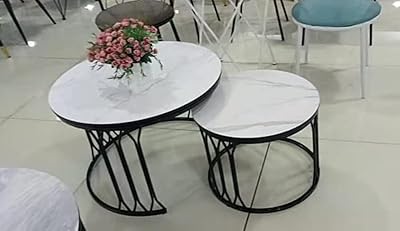 Table basse gigogne moderne blue river table d'appoint ronde effet marbre pour canapé
