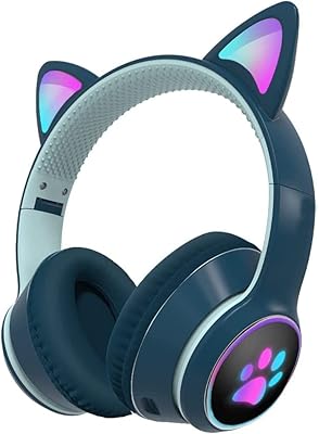 Casque de jeu supra-auriculaire sans fil bluetooth 5.0 avec motif chat et lumières