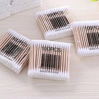 Boutons de nettoyage d'oreilles en bois à double tête en pur coton naturel