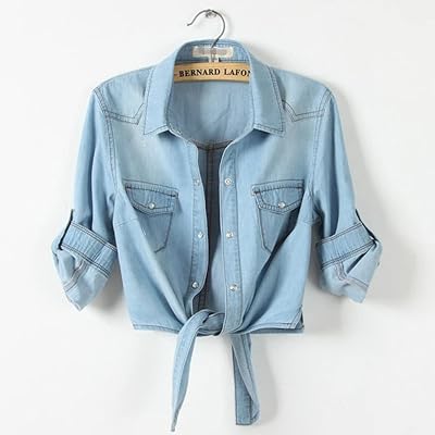 Zhcwt magiray harajuku bow denim tops femme crop tops femme coréenne chemise décontractée