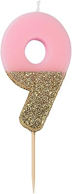Bougie à paillettes we heart numéro 9 pour fête d'anniversaire, rose de talking