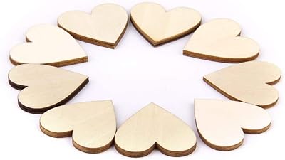 50 morceaux de tranches décoratives en bois en forme de cœur, très adaptées