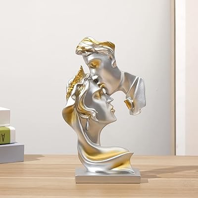 Sculpture artisanale de couple romantique s'embrassant, sculpture en résine, art de bureau moderne