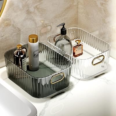 Boîte de rangement de bureau, panier de rangement en plastique avec poignée dorée