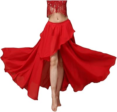 Munafi jupe fendue latérale de danse du ventre 3 couches en mousseline