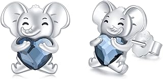 Boucles d'oreilles éléphant en argent sterling 925, boucles d'oreilles en cristal d'animaux mignons, boucles d'oreilles à clous hypoallergéniques, bijoux éléphant, cadeaux pour femmes, filles et enfants, argent sterling, cristal. Révolutionnez votre façon d'acheter avec Diaytar