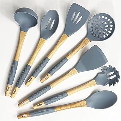 Ustensiles de cuisine en bois batterie antiadhésive en silicone avec poignées bambou