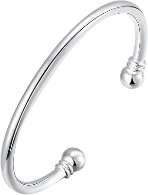 Bracelet en argent sterling 925, bracelet à deux perles ouvert et simple
