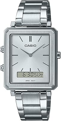 Montre analogique-numérique casio pour homme avec cadran argenté et bracelet en acier inoxydable