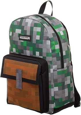 Sac à dos à imprimé carré minecraft, couleur verte, taille unique, pour le voyage,
