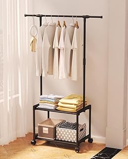 Portant à vêtements avec étagère de rangement, porte-cintre avec organisateur de chaussures à