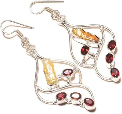 Boucles d'oreilles pendantes faites à la main en agate rouge perles et pierres