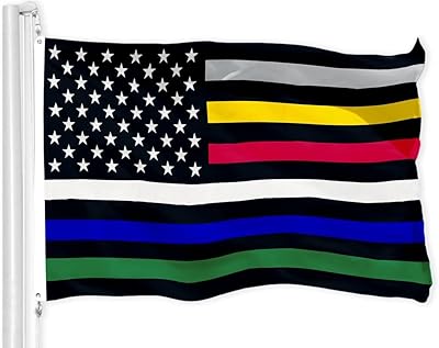 Drapeau des services civils g128 | 3x5 pieds | polyester 150d imprimé série liteweave pro | drapeau du devoir et de l'honneur, gris, jaune, rouge, blanc, bleu, ligne verte, couleurs vives, œillets en laiton. Diaytar : Des promotions exceptionnelles toute l'année pour tous les Sénégalais