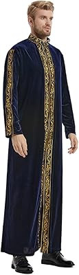 Robe islamique brodée en velours doré pour hommes avec motif caftan long pakistanais