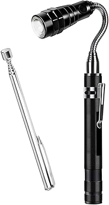 Paquet de 2 outils de ramassage magnétique : lampe de poche magnétique télescopique