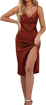 Robe femme mi-longue en satin, col rond, sans manches, bretelles et fente