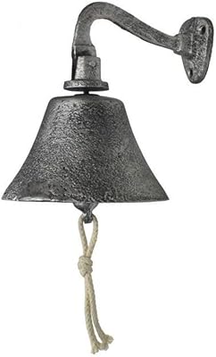 Cloche de bateau suspendue en fonte antique hampton nautical, argent rustique 6"