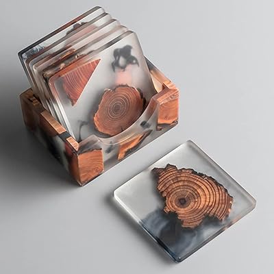 Ensemble de 6 sous-verres en bois époxy chifuco, sous-verres en bois de cèdre