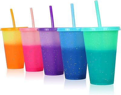 Gobelets en plastique aux couleurs changeantes avec couvercles et pailles, gobelet réutilisable castwave