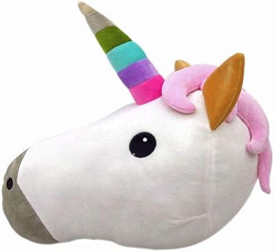 Oreiller en peluche motif tête de licorne emoji