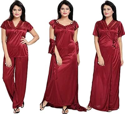 Vêtements de nuit quatre pièces pour femme (chemise de nuit, peignoir, haut et pyjama) (bordeaux), bordeaux, taille unique, marron, one size. Révolutionnez votre façon d'acheter avec Diaytar