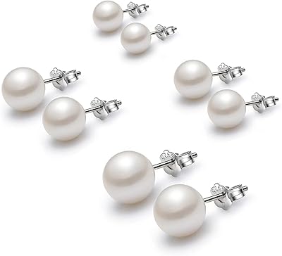 Ensemble de boucles d'oreilles hypoallergéniques en argent sterling 925 avec perles blanches