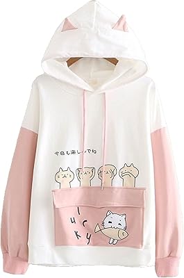 Pull kawaii aux couleurs assorties pull ample à capuche fin avec oreilles japonaises