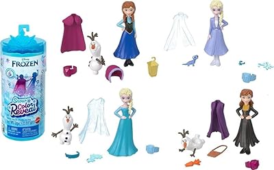 Poupée disney frozen toys snow color reveal, avec 6 surprises au déballage, dont
