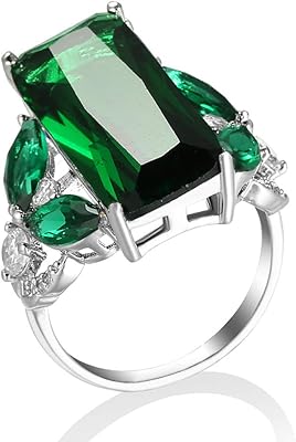 Hsitgcsf grande bague avec pierres précieuses vertes cultivées en laboratoire, bague émeraude
