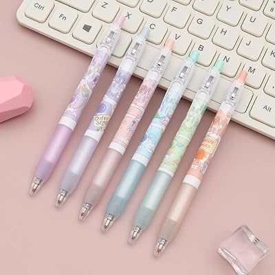 Stylo à encre gel kawaii paquet de 6 stylos rétractables noire