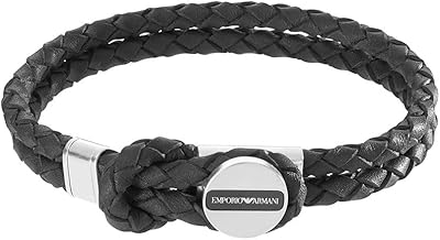Bracelet en cuir double tresse pour homme emporio armani avec détails en acier