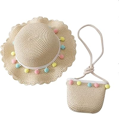 Chapeau de soleil à large bord en paille avec sac à bandoulière, ensemble