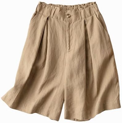 Bermuda décontracté ample taille haute en lin élastique pour femmes, jambes larges