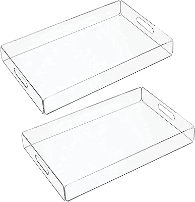 Plateau de service en acrylique transparent avec poignée, lot de 2, plateau