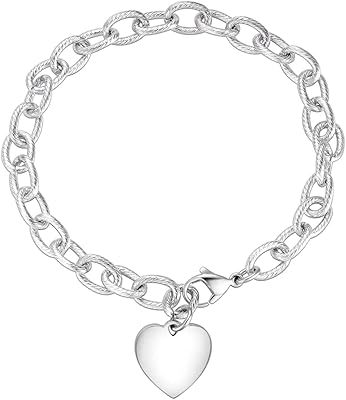 Bracelet chaîne câblée avec pendentif cœur et fermoir à bascule bracelet en acier