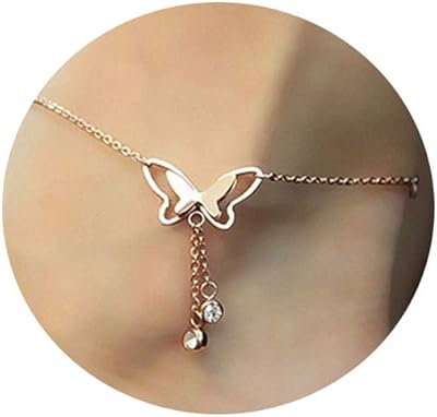 Collier et bracelet de cheville en forme de papillon plaqué or rose d'un