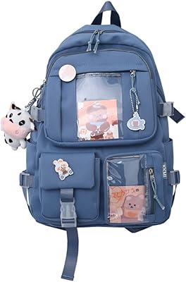 Sac à dos kawaii avec épingles, sac à dos d'école esthétique mignon, sac
