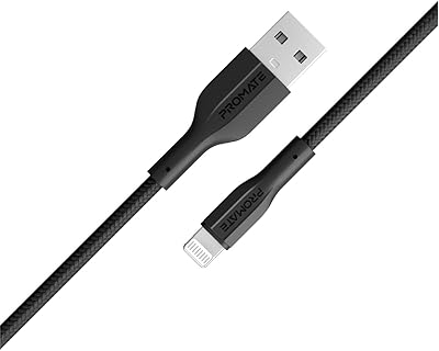 Câble usb type a vers lightning promate, chargeur usb-a vers lightning durable 10