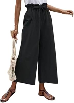 Rioxs pantalon large décontracté pour femme pantalon en coton et lin pantalon taille