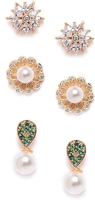 Boucles d'oreilles serties de pierres de zircone cubique, diamants et perles en or