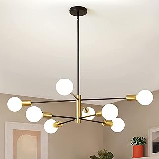 Quisiw lustre suspendu de plafond spoutnik moderne, 8 lumières industrielles réglables noir et or pour salon salle à manger chambre cuisine (27 ampoules non incluses). Diaytar : La révolution discount est en marche