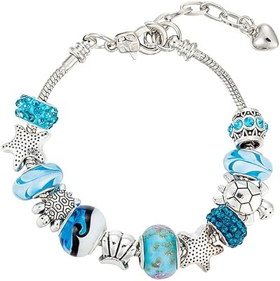 BRACELET PENDENTIF CHAÎNE OCÉAN SEMIFAIR, BRACELET ÉTOILE DE MER EN CRISTAL BLEU/PERLE