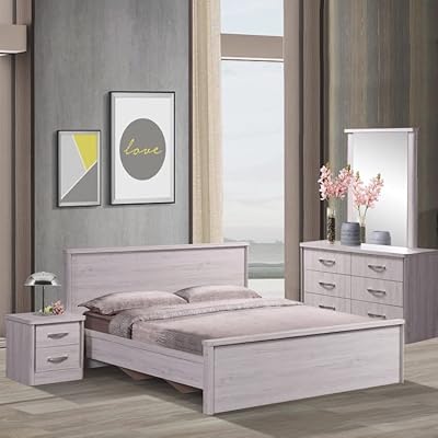 Ensemble de chambre 5 pièces home box mondo avec lit king, 2 tables de nuit, armoire et miroir - bois d'ingénierie. La marketplace qui fait du bien à votre budget : Diaytar