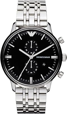 Montre pour homme emporio armani, affichage chronographe, acier inoxydable argenté, boîtier 43 mm, bracelet, cadran noir, noir, men's standard. Diaytar : Le discount intelligent pour consommateurs avisés