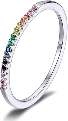 Qings fashion – bague empilable arc-en-ciel en argent sterling 925, anneau circulaire pavé