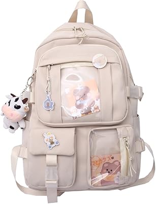 Sac à dos kawaii avec épingles, sac à dos d'école mignon et esthétique